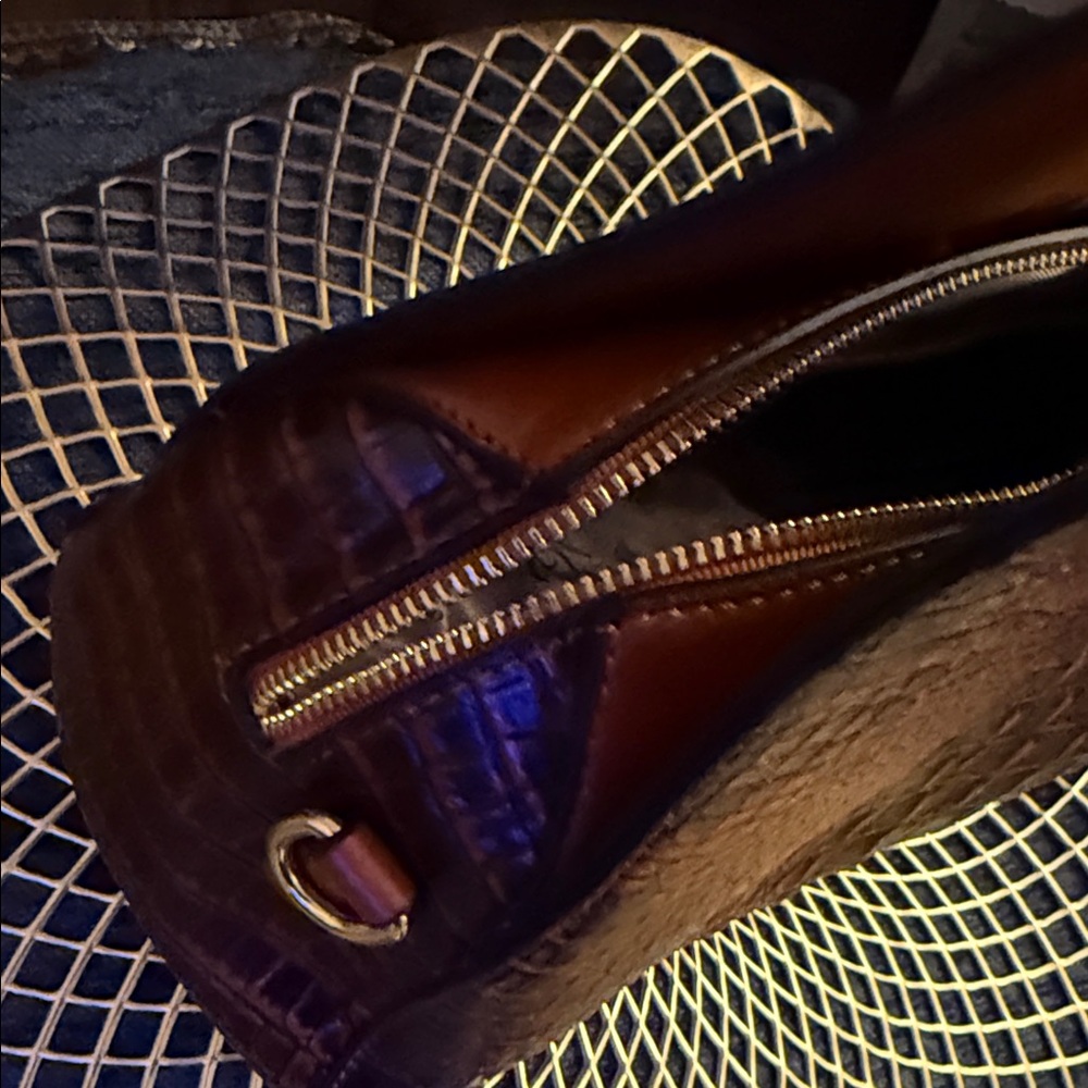 Brown Croc-Embossed Dome Satchel with Top Handle and Detachable Strap - Picture 5 of 7